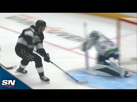 Kings Quinton Byfield Drives The Net Before Scoring Backhand Goal vs. Canucks