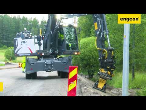 Road side compactor work with an engcon equipped Volvo EWR160E