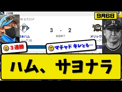 【2位vs5位】日本ハムファイターズがオリックスバファローズに3-2で勝利…9月6日サヨナラ勝ちで3連勝…先発金村7回1失点…淺間&マルティネスが活躍【最新・反応集・なんJ・2ch】プロ野球