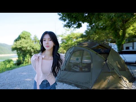 4k｜가을은 뜬겁새로,,,｜호수 앞 솔로 캠핑｜솔캠｜캠핑 브이로그｜도토리 묵｜에그 샌드위치｜충주 캠핑 808