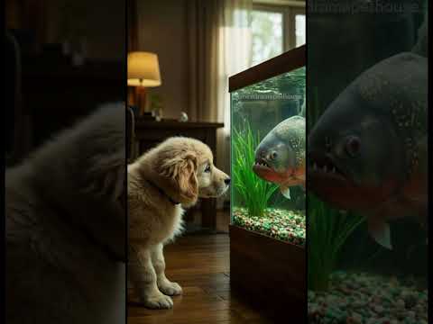 Shocking! The baby puppy Can't Even Look at the Fish poster