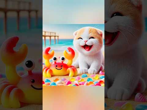 The cat 🐱 laughed out loud after the crab 🦀 turned into colorful gummy candies 🍭 #cat #ai