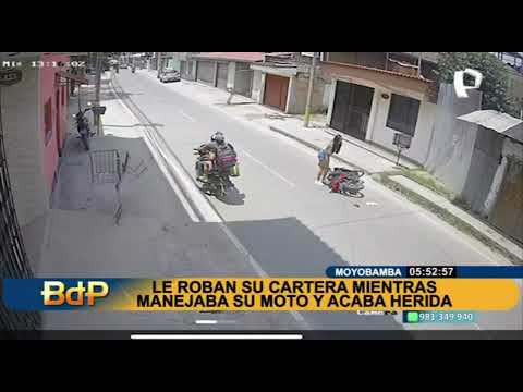 Moyobamba: ladrones roban a mujer mientras manejaba su moto y termina herida