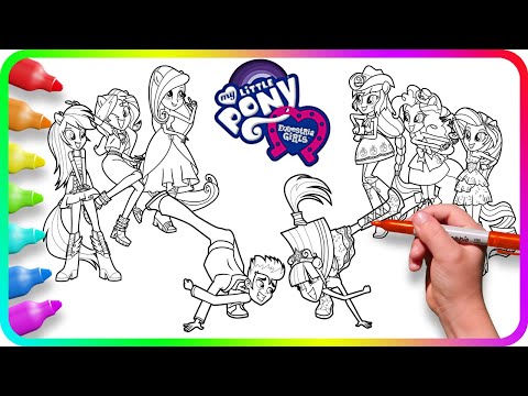 EQUESTRIA GIRLS Coloring Pages - Weird Dance / How to color My Little Pony. Easy Drawing Tutorial