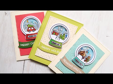 THREE Snow Globe SHAKER CARDS for Christmas feat. Lawn Fawn Snow Globe Scenes