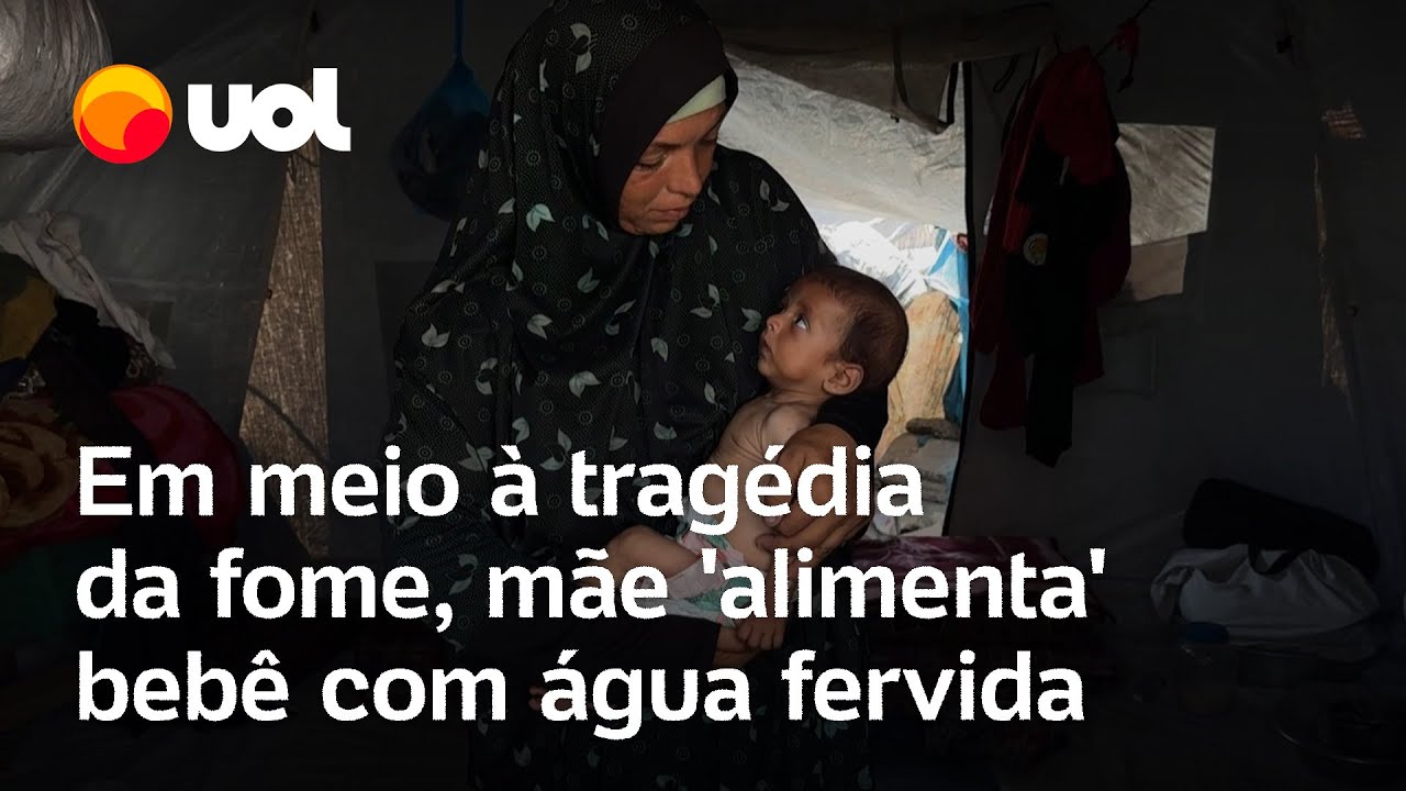Fome em Gaza Em meio à tragédia da fome mãe alimenta bebê com água fervida