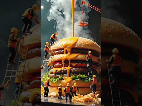 Tiny Workers Built a Giant Burger 🍔 #shorts #tinyworkers #tinyfood #burger