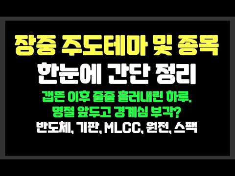 갭뜬 이후 줄줄 흘러내린 하루. 명절 앞두고 경계심 부각?/반도체,기판,MLCC,원전 / SK하이닉스,삼성전자,삼성전기,코리아써키트,삼미금속,심텍,한전기술,티엘비,한국제17호스팩