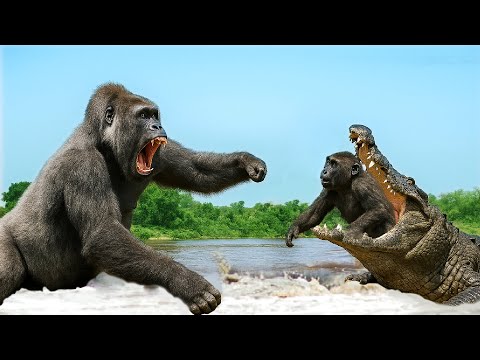 Crocodile Attacks Baby Gorilla | Crocodiles Wait For Gorilla Across The River | Harsh Life