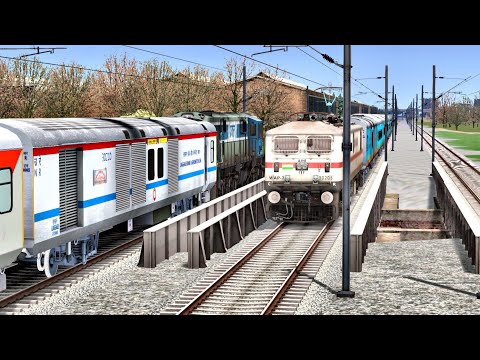 WAP7 Vs WDM-3D Passing Through Bridge With Full Speed Trains Humsafar & Gitanjali SF Express