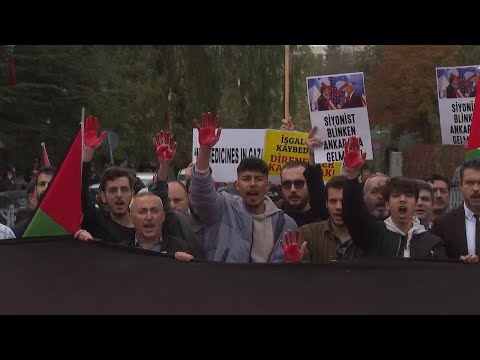 Protesters rally outside Turkish Foreign Ministry during US secretary of state visit
