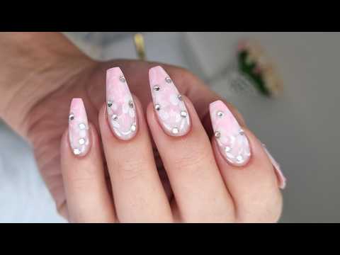 Gel rebalance on my 8 weeks old nails. Real time nail tutorial. Pink and white floral nails