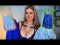 4K TRANSPARENT Blue Dresses TRY ON with Mirror View!  Alanah Cole TryOn