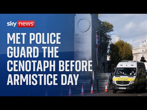 Extra security installed around the Cenotaph on the eve of Armistice Day