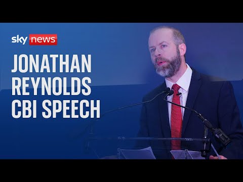 Jonathan Reynolds delivers a speech at CBI conference in London