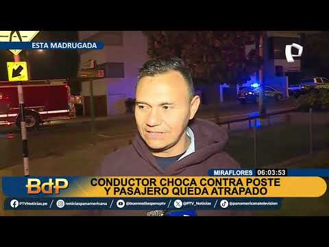 Conductor impacta contra poste en Miraflores: accidente deja a pasajero atrapado dentro de auto