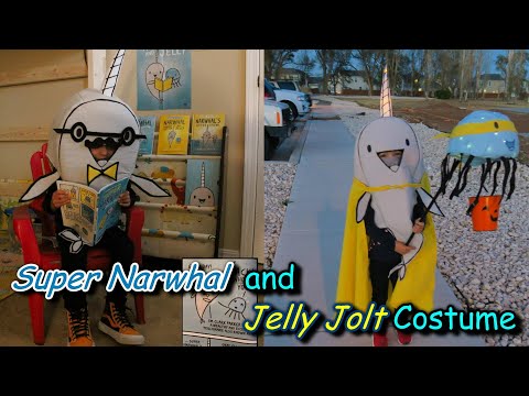 Homemade Super Narwhal and Jelly Jolt Costume-- Re-enacting Book and Trick-or-Treating