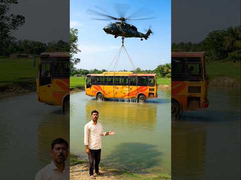 বাসটিকে সেনাবাহিনীর হেলিকপ্টার দিয়ে নিয়ে যাওয়া হচ্ছে