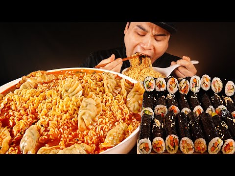 만두 넣은 참깨라면과 꼬마김밥 먹방~!! 리얼사운드 ASMR social eating Mukbang(Eating Show)