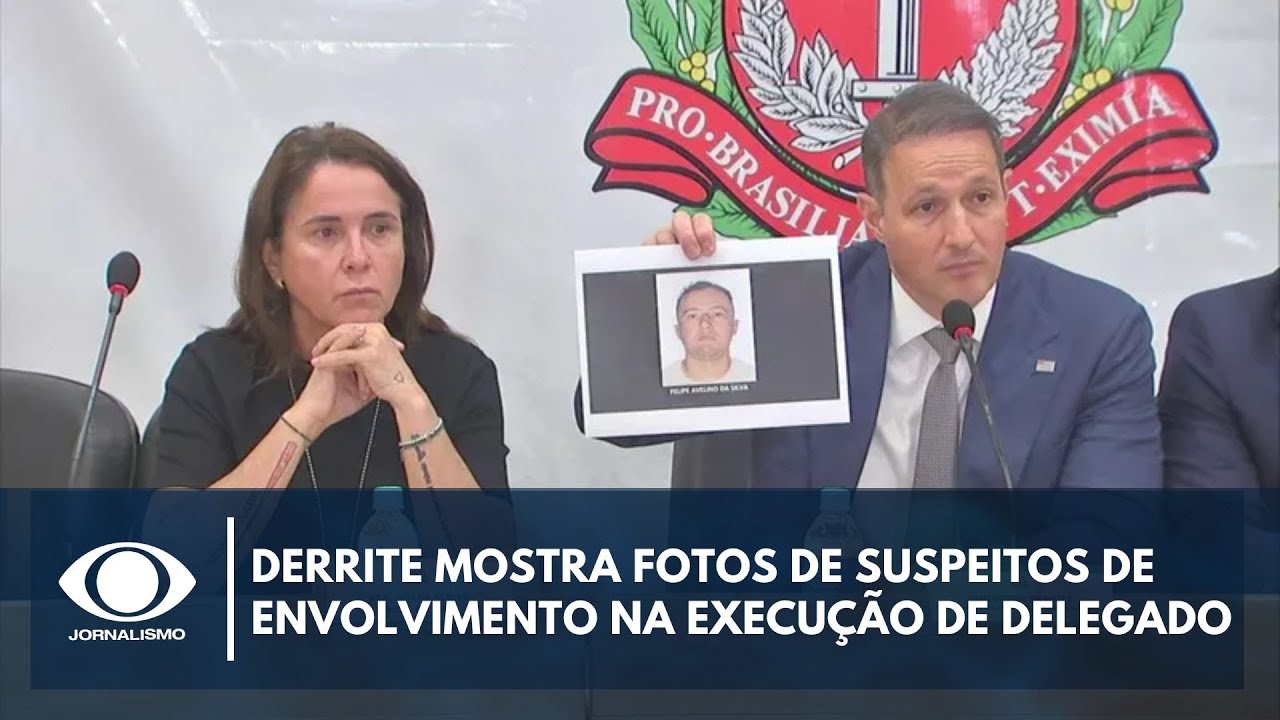 Derrite mostra fotos de suspeitos de envolvimento na execução de delegado