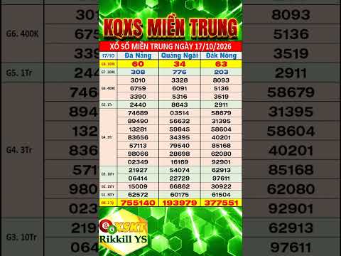 Kết <strong>quả</strong> xổ số Miền Trung thứ 7 ngày 17/10/2026 (xs Đà Nẵng, xs Quảng Ngãi, xs Đắk Nông)