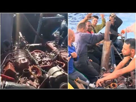Balseros cubanos llegan a los Cayos de la Florida en una balsa impulsada con motor de camión ruso