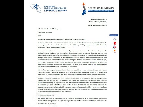 ANEP envió carta a la presidenta de la CCSS exponiendo preocupaciones sobre el Hospital Escalante P.