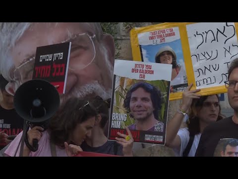 Relatives of Israeli hostages protest outside prime minister’s residence in Jerusalem