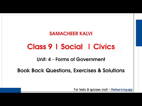 Forms of Government Exercises, Questions | Unit 4  | Class 9 | Civics | Social | Samacheer Kalvi