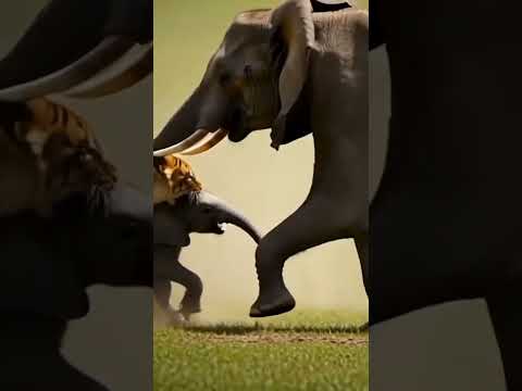 Mother elephant saves baby elephant from being preyed upon by a lion😭😭😭😭