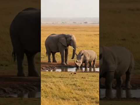 세렝게티의 충돌: 물만 먹고 가려는 코뿔소가 미웠던 코끼리 | Serengeti Showdown: Elephant Hurls Rhino into the Air! #elephant