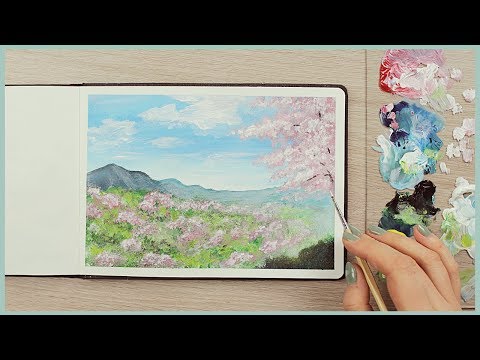 How to Paint a Cherry Blossom Scenery with Acrylics for Beginners | Art Journal Thursday Ep. 37