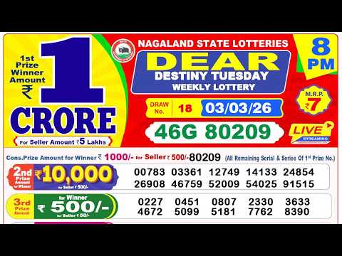 Nagaland Lottery Sambad Live 8pm 03.03.2026 | Lottery Live