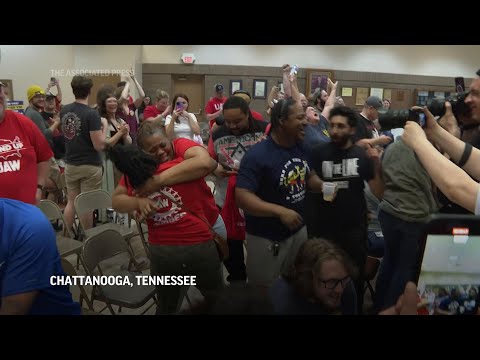 Volkswagen workers in Tennessee cheer after vote to join the United Auto Workers union