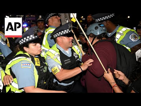 Protesters clash with police during final hours of the DNC