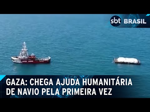 Ajuda humanitária chega a Gaza de navio pela primeira vez | SBT Brasil (16/03/24)