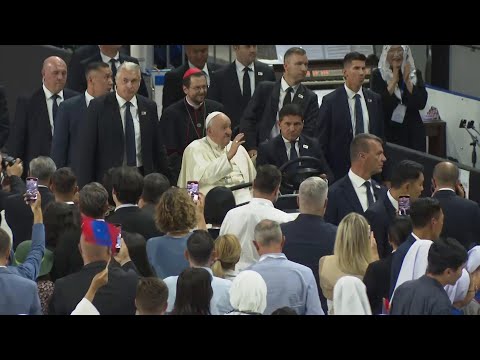 Pope arrives for Holy Mass at Steppe Arena