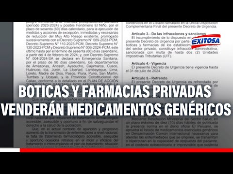 Promulgan decreto que obliga a boticas y farmacias privadas a vender medicamentos genéricos.