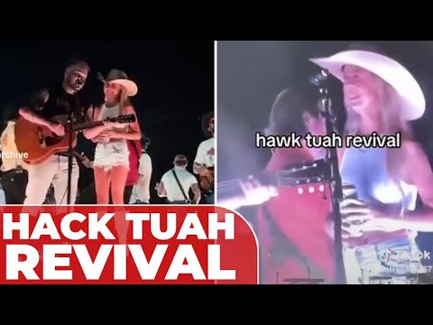 Viral HAWK TUAH GIRL returns: sings with beer at Zach Bryan concert,