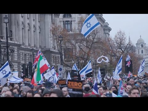 Tens of thousands of people take to streets of central London for march against antisemitism