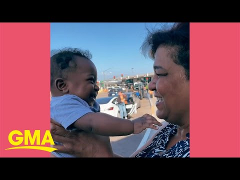 Baby and grandma have a reunion of pure joy after months apart