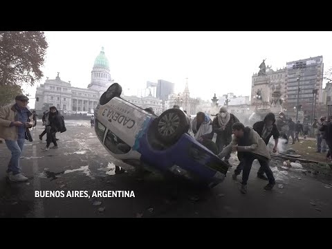 Argentine riot police disperse protesters with water cannons and tear gas ahead of key Senate vote