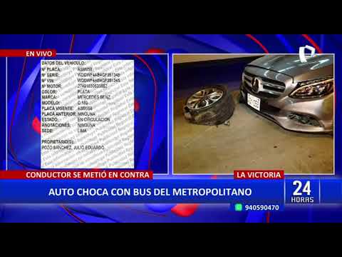 Auto choca con bus del Metropolitano en La Victoria: chofer habría estado manejando en contra