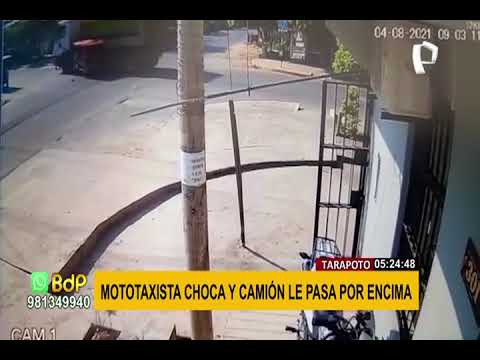 Mototaxista choca y camión le pasa por encima en Tarapoto