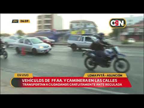 Vehículos de las Fuerzas Armadas y la Caminera salieron a las calles ante regulada de buses
