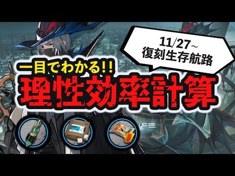 【理性効率】素子結晶、糖原、コールが掘れる！復刻イベント「生存航路」 理性効率計算 ボイロ解説  アークナイツ/Arknights