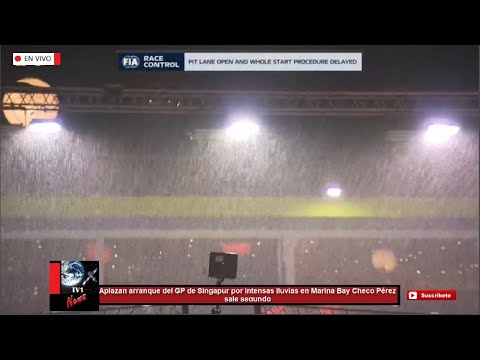 Aplazan arranque del GP de Singapur por intensas lluvias en Marina Bay donde Checo Pérez sale 2do