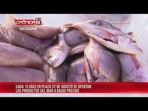 Oferta de productos del mar en Plaza 22 de agosto en Managua - Nicaragua