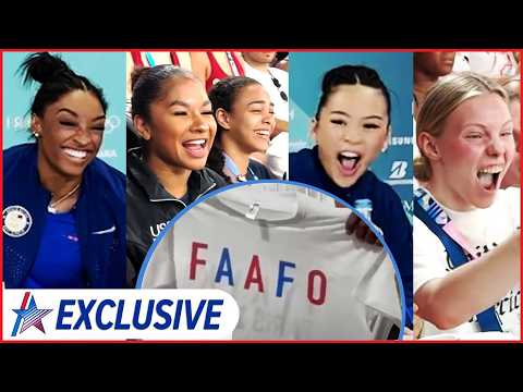 Simone Biles, Suni Lee & U.S. Gymnasts Get SURPRISED w/ FAAFO Shirts at Paris Olympics (EXCLUSIVE)