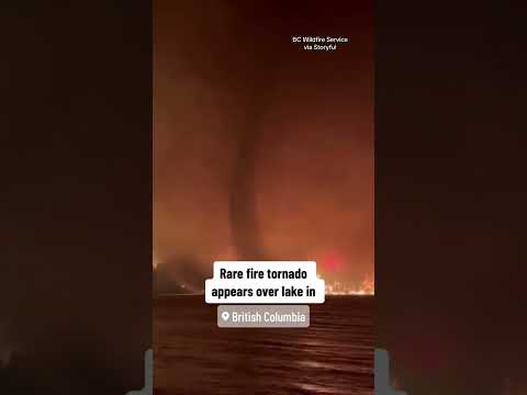 Rare fire tornado spotted over British Columbia lake #shorts